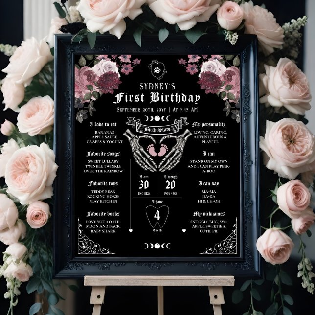 Gothic Halloween 1:a födelsedag Flicka milstolpar Poster (Gothic Halloween 1st Birthday Baby Girl Milestones Poster)
