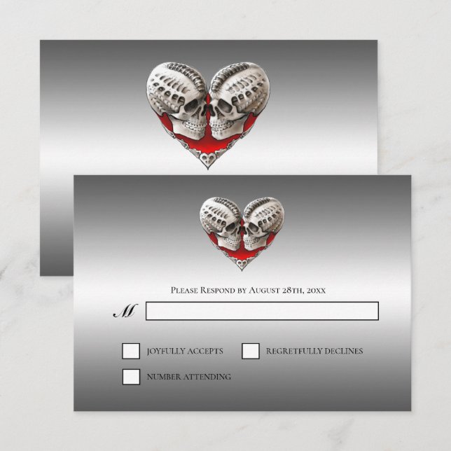 Gothic Halloween Alternative Wedding RSVP Card OSA Kort (Fram/baksida)