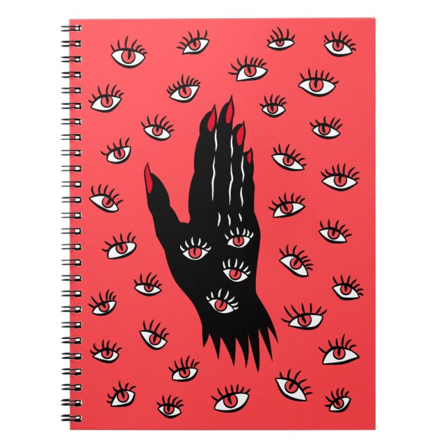 Gothic Halloween Art - Black Hand Spooky Ögon Anteckningsbok (Framsidan)