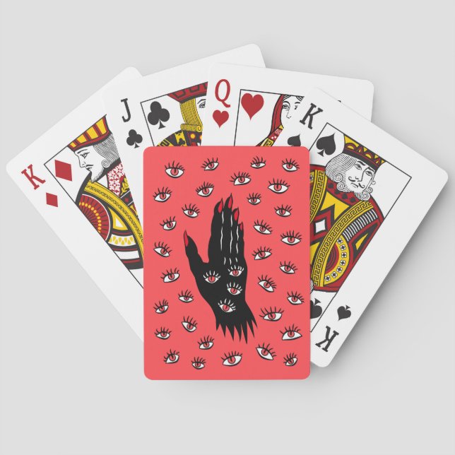 Gothic Halloween Art - Black Hand Spooky Ögon Casinokort (Baksidan)