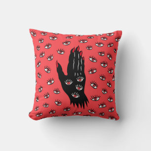 Gothic Halloween Art - Black Hand Spooky Ögon Kudde