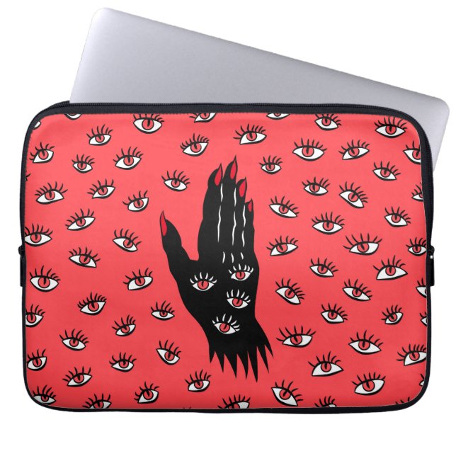 Gothic Halloween Art - Black Hand Spooky Ögon Laptop Fodral (Framsidan)