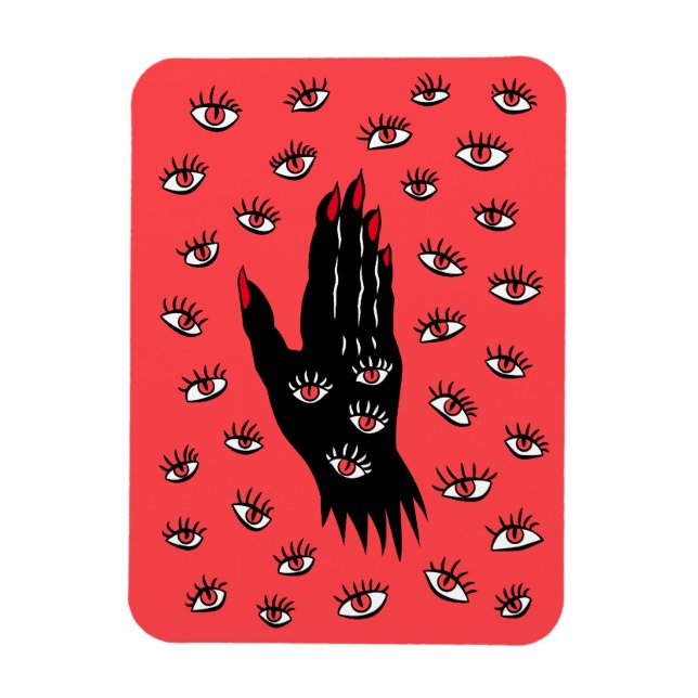 Gothic Halloween Art - Black Hand Spooky Ögon Magnet (Vertikal)