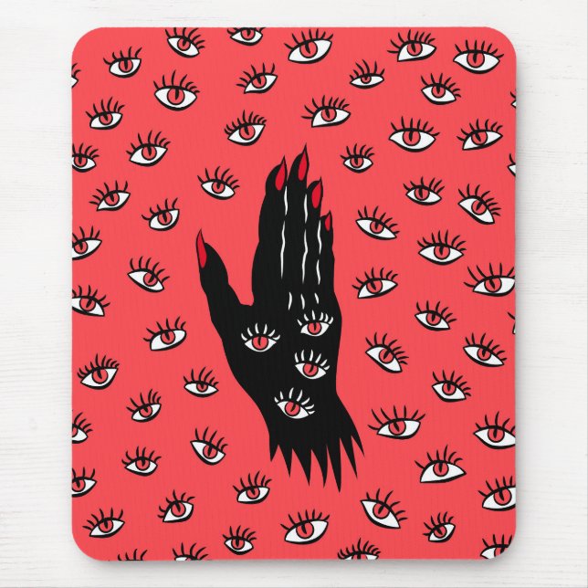 Gothic Halloween Art - Black Hand Spooky Ögon Musmatta (Framsidan)