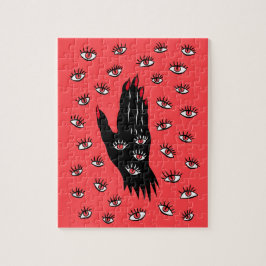 Gothic Halloween Art - Black Hand Spooky Ögon Pussel