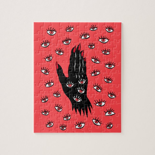 Gothic Halloween Art - Black Hand Spooky Ögon Pussel (Vertikal)