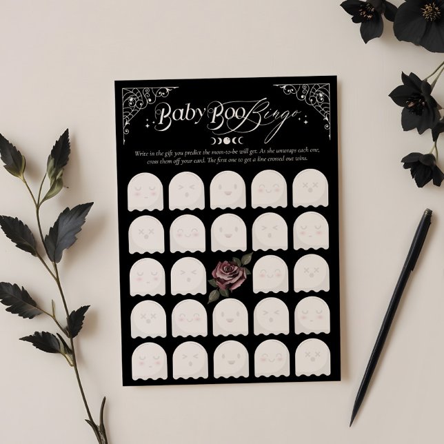 Gothic Halloween Baby Boo Bingo Shower-spelkort Inbjudningar (Gothic Halloween Baby Boo Bingo Baby Shower Game Invitation)