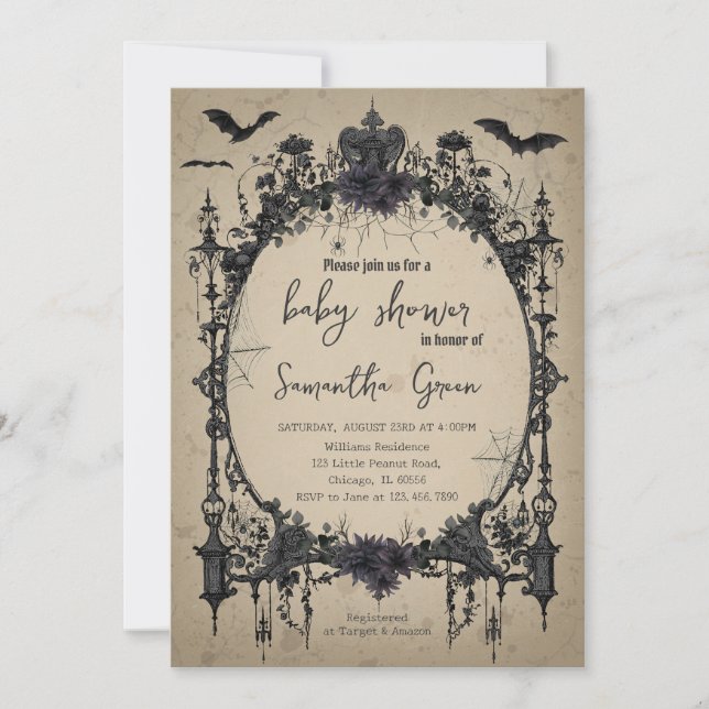 Gothic Halloween Baby Shower Inbjudningar (Framsida)