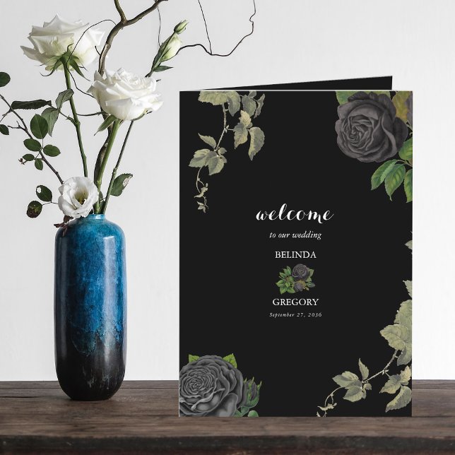 Gothic Halloween Black Bröllop serviceorder Program (Gothic Halloween Black Wedding Order of Service Program)