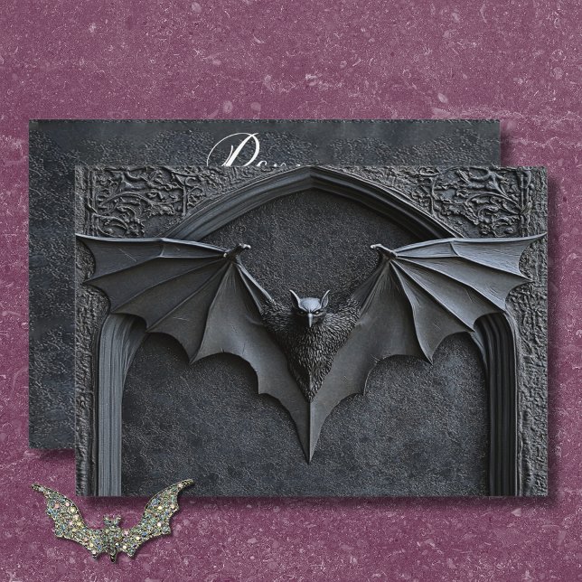 Gothic Halloween Black Fladdermus & Arch Bröllop Q OSA Kort (Gothic Halloween Black Bat & Arch Wedding QR Code RSVP Card)