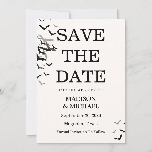 Gothic Halloween Black Fladdermus Bröllop Spara Datumet (Framsida)