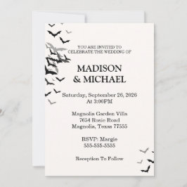 Gothic Halloween Black Fladdermus bröllopsinbjudan Inbjudningar