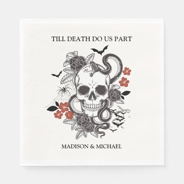 Gothic Halloween Black och Burgundy Bröllop Pappersservett (Framsidan)