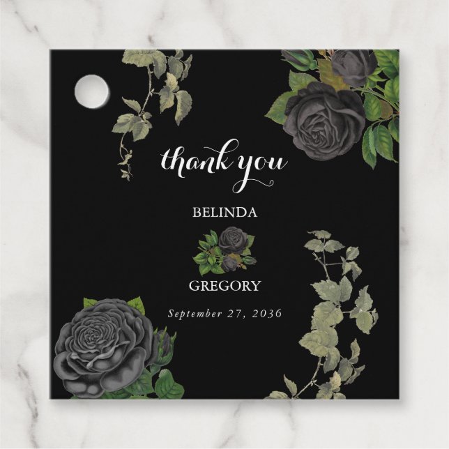 Gothic Halloween Black Ro Bröllop Gåvor Etiketter (Framsida)