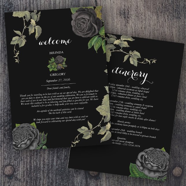 Gothic Halloween Black Ro Bröllop Itinerary Program (Gothic Halloween Black Roses Wedding Itinerary Program)