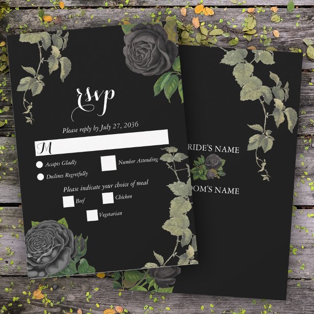 Gothic Halloween Black Ro Bröllop OSA Kort (Gothic Halloween Black Roses Wedding RSVP Card)