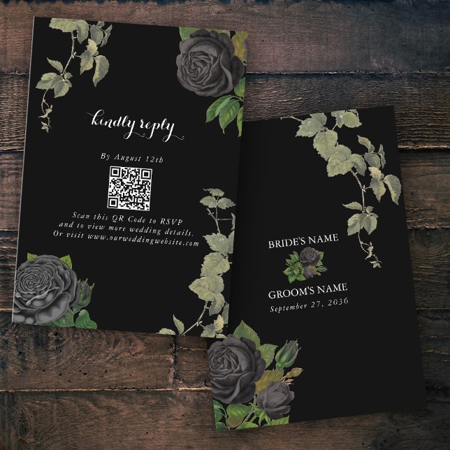 Gothic Halloween Black Ro Bröllop Tilläggskort (Gothic Halloween Black Roses Wedding Enclosure Card)