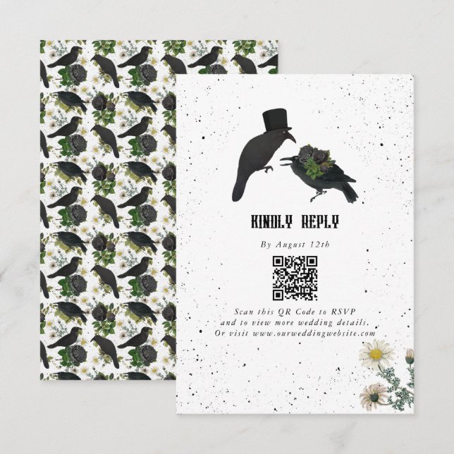 Gothic Halloween Black Ro Kråka Bröllop Tilläggskort (Fram/baksida)