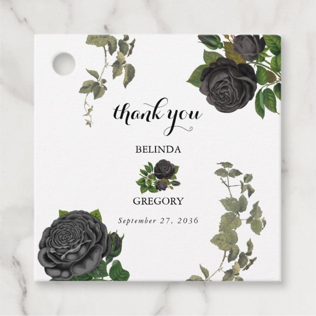 Gothic Halloween Black Ro White Bröllop Gåvor Etiketter (Framsida)