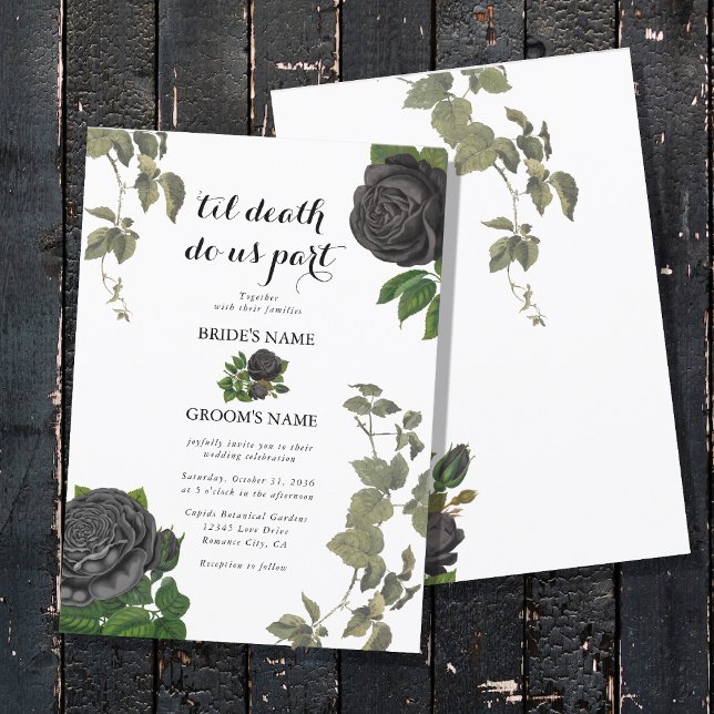 Gothic Halloween Black Ro White Bröllop Inbjudningar (Gothic Halloween Black Roses White Wedding Invitation)