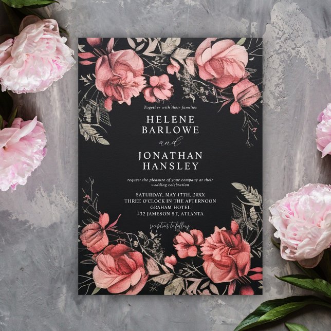 Gothic Halloween Blommigt Bröllop Inbjudningar (Gothic Halloween Floral Wedding Invitation)