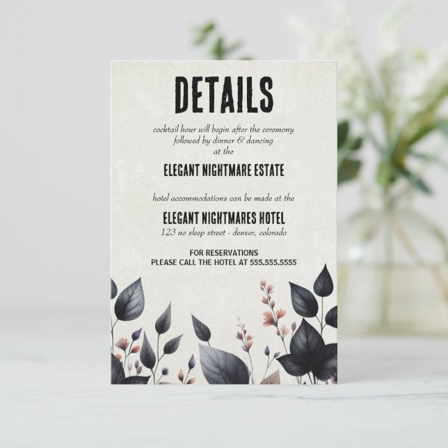 Gothic Halloween Blommigt Bröllop Tilläggskort (Stående Fram)