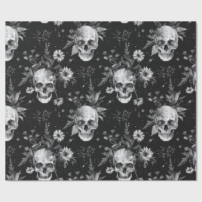 Gothic Halloween Botaniska Döskallarna mönster Presentpapper (Platt)