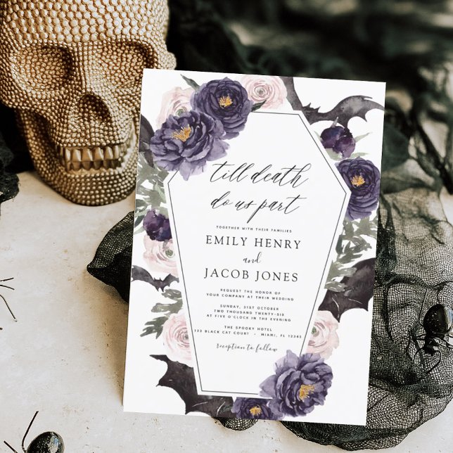 Gothic Halloween Bröllop Mörk Lila Inbjudningar (Skapare uppladdad)