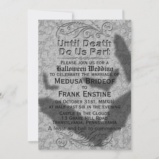Gothic Halloween Bröllop | Skugga för flygande Fla Inbjudningar (Framsida)
