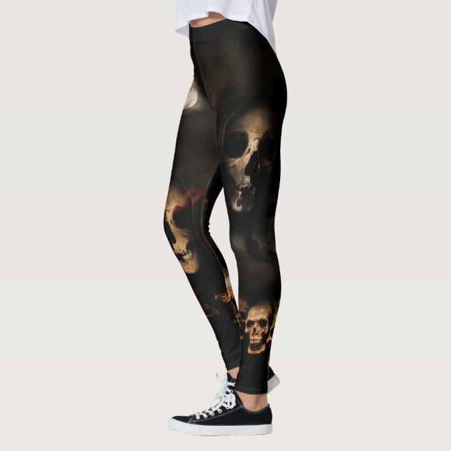 Gothic Halloween Döskallar Cemetery Leggings (Vänster)