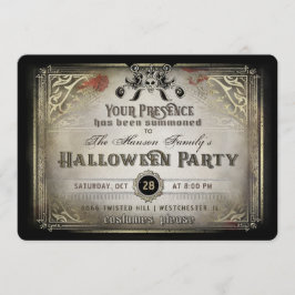 Gothic Halloween Elegance Party Black & Guld Skull Inbjudningar