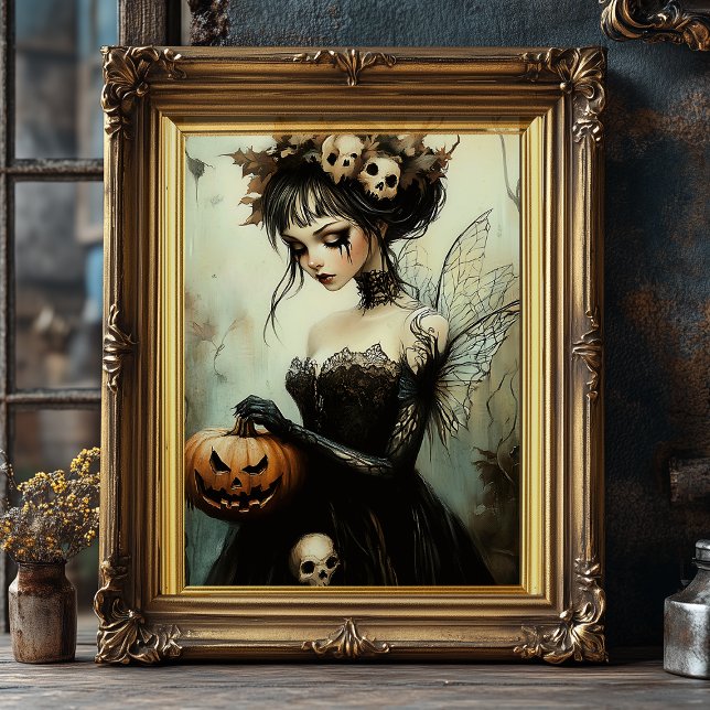 Gothic Halloween Fairy med Döskallar och Pumpkin Fototryck (Skapare uppladdad)