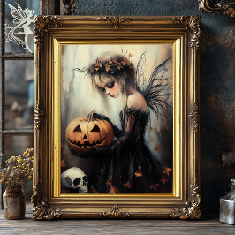 Gothic Halloween Fairy & Pumpkin Mörk Fantasy Art Poster