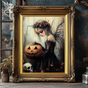 Gothic Halloween Fairy & Pumpkin Mörk Fantasy Art Poster