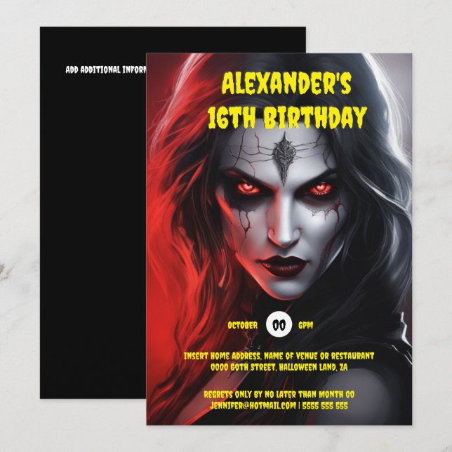 Gothic halloween fest röd svart inbjudningar (Fram/baksida)