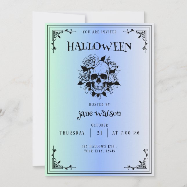 Gothic Halloween-inbjudan i Gradient Blue Inbjudningar (Framsida)