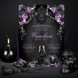 Gothic Halloween Lila Black Princess Quinceanera Inbjudningar