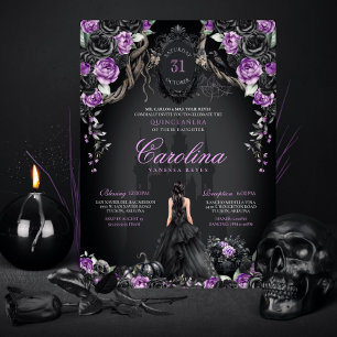 Gothic Halloween Lila Black Princess Quinceanera Inbjudningar