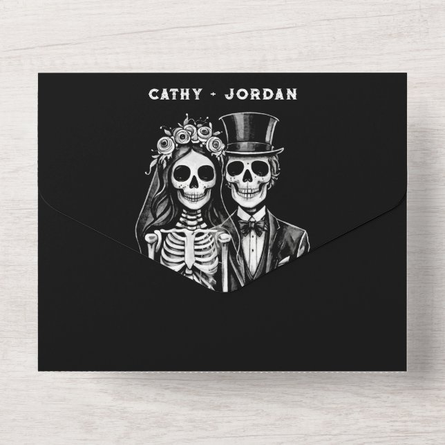 Gothic halloween-paret i bröllop i en inbjudan (Back)