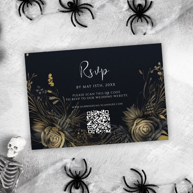 Gothic Halloween QR Code Bröllop OSA Kort (Gothic Halloween QR Code Wedding RSVP Card)
