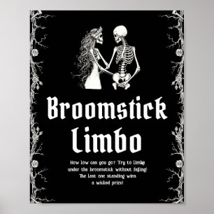 Gothic Halloween Skeleton Broomstick Limbo-tecken Poster