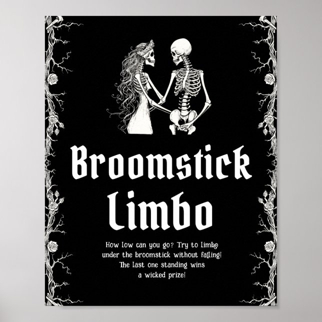 Gothic Halloween Skeleton Broomstick Limbo-tecken Poster (Framsidan)