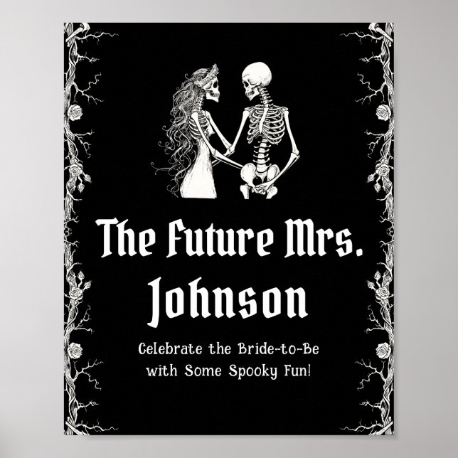 Gothic Halloween Skeleton Framtiden, mrs Sign Poster (Framsidan)