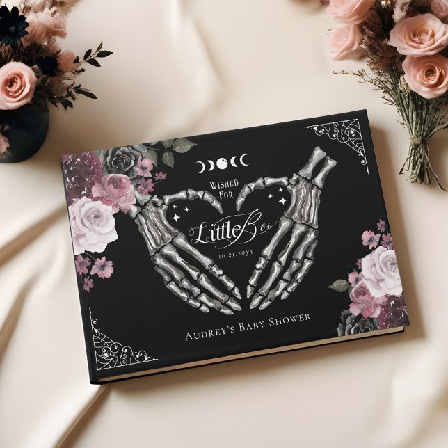 Gothic Halloween Skeleton Händer Heart Baby Shower Gästböcker (Gothic Halloween Skeleton Hands Heart Baby Shower Guest Book)