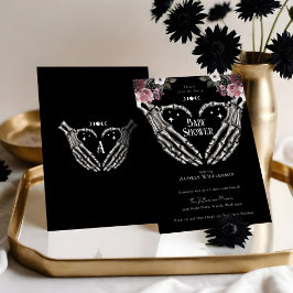 Gothic Halloween Skeleton Händer Heart Baby Shower Inbjudningar