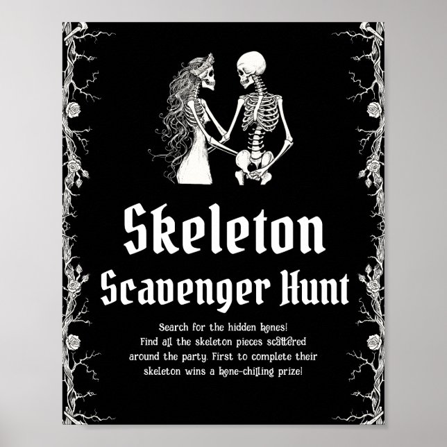 Gothic Halloween Skeleton Scavenger Hunt-tecken Poster (Framsidan)