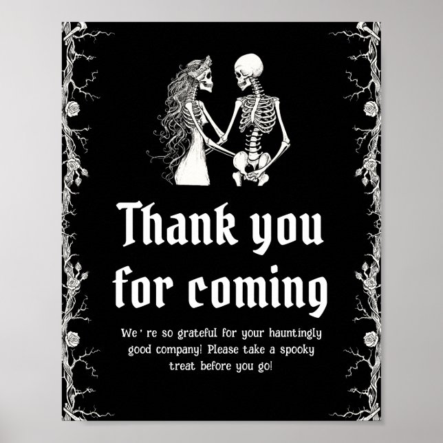 Gothic Halloween Skeleton Tack för att du kom Poster (Framsidan)