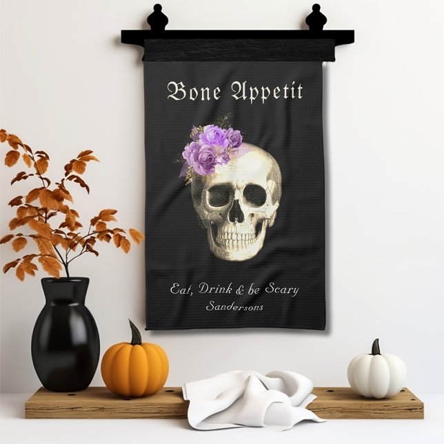 Gothic Halloween Skull Lila Ro Personlig Kökshandduk (Skapare uppladdad)