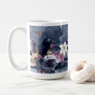 Gothic Halloween Skull & Raven Kaffemugg