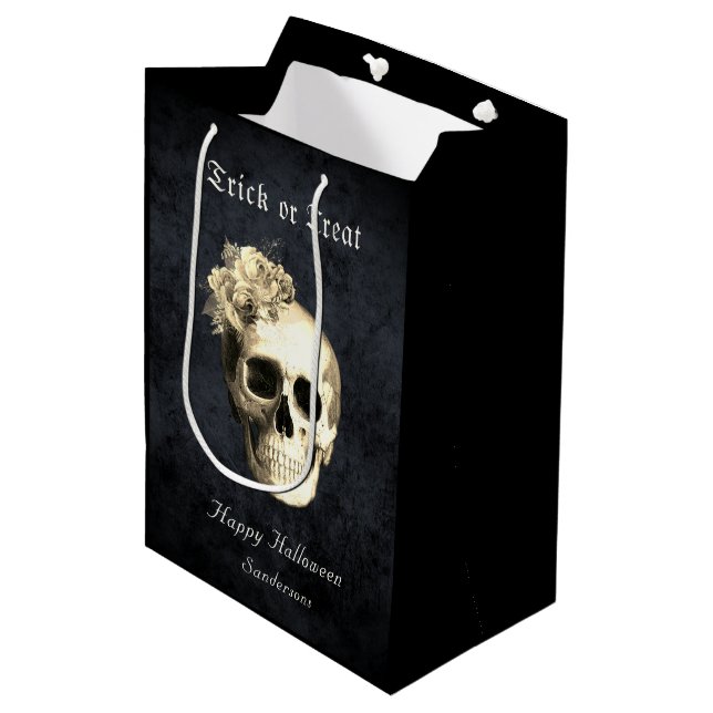 Gothic Halloween Skull Vit ros Personlig (Framsidan Vinklad)